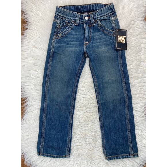 NWT Lucky Brand Dungarees 80318 Kids Size 4 Elastic Waist Denim Blue Jeans $78 - Picture 1 of 9